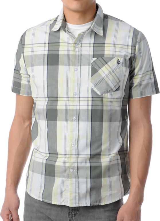 Volcom Ex Factor Dust Yellow Plaid Short Sleeve Button Up Shirt