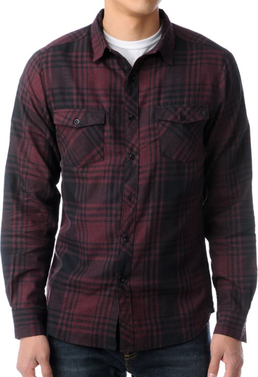 KR3W Rivers Burgundy Plaid Long Sleeve Button Up Shirt