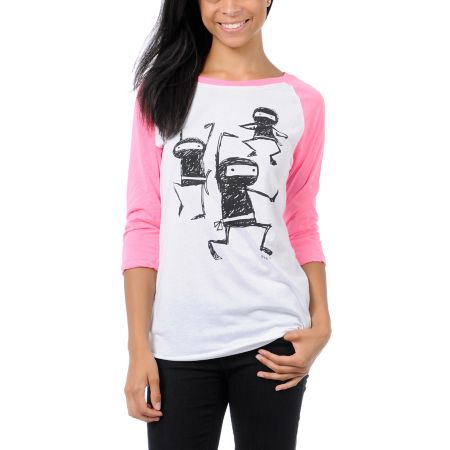 Ralik Ninjas White & Pink Baseball Tee Shirt