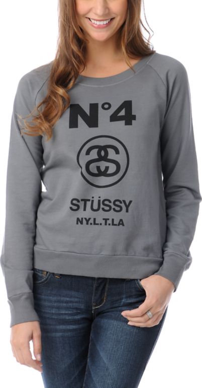 Stussy Girl No. 4 Vintage Charcoal Crew Neck Sweatshirt