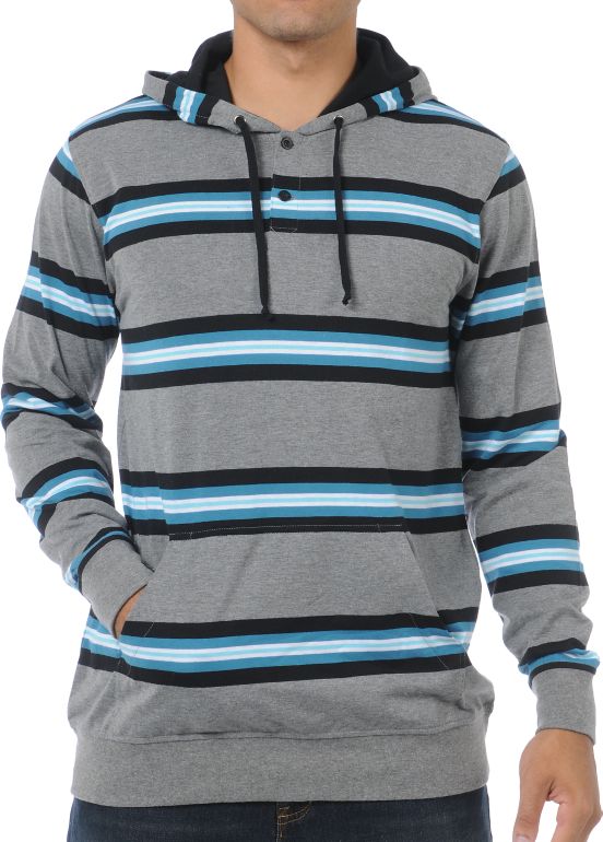 Empyre Hooky Grey Stripe Henley Pullover Hooded Shirt