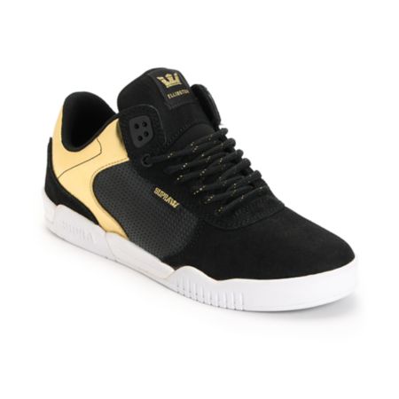 Supra Ellington Black Suede & Gold Foil Skate Shoe 