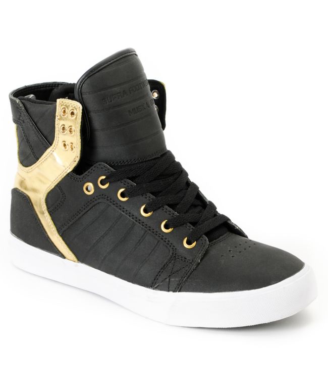 Supra Skytop Black Satin Tuf & Gold Foil Skate Shoe