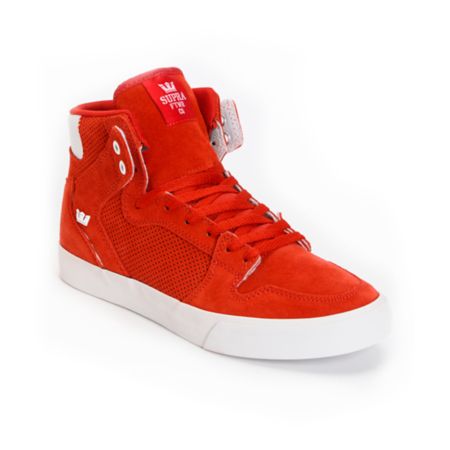 Supra Vaider Red Perforated Suede Skate Shoe