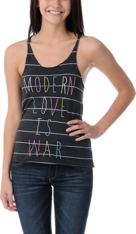 Glamour Kills Modern Love Charcoal Stripe Racerback Tank Top
