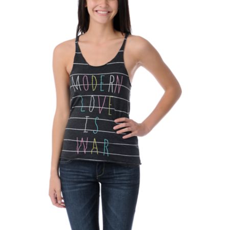 Glamour Kills Modern Love Charcoal Stripe Racerback Tank Top