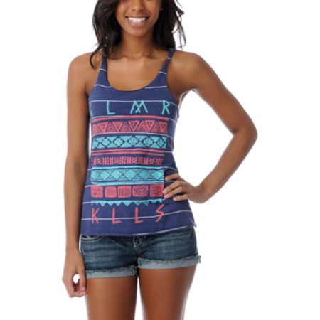 Glamour Kills Aztec Guide Navy Stripe Racerback Tank Top