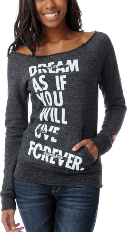 Glamour Kills Live Forever Charcoal Raw Hem Raglan Top