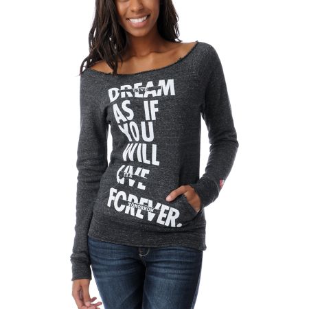 Glamour Kills Live Forever Charcoal Raw Hem Raglan Top