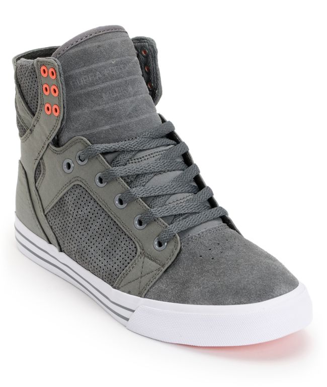 Supra Skytop Grey & Coral Perforated Suede Skate Shoe
