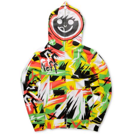 Neff Boys Jumbled Green & Red Full Zip Face Mask Hoodie