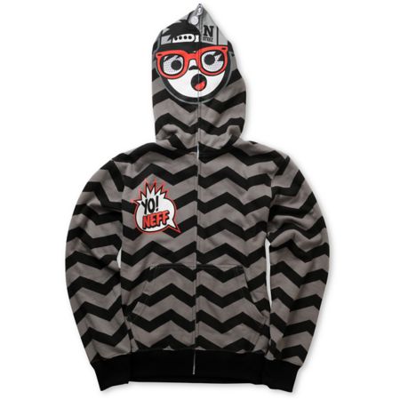 Neff Boys Yo Zig Black & Grey Full Zip Face Mask Hoodie
