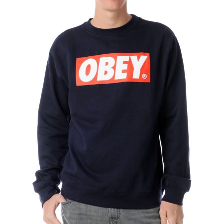 Obey Box Logo Navy Crew Neck Sweatshirt