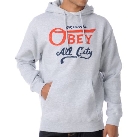 Obey All City Original Heather Grey Pullover Hoodie