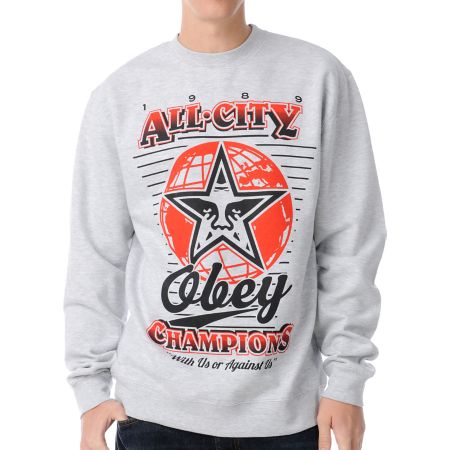 Obey 89 Champs Grey Crew Neck Sweatshirt
