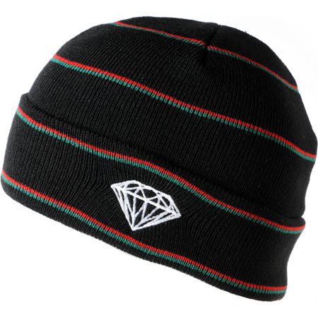 Diamond Supply Black, Red & Green Striped Fold Beanie