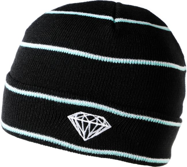 Diamond Supply Black, White & Teal Striped Fold Beanie
