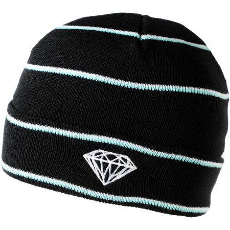Diamond Supply Black, White & Teal Striped Fold Beanie