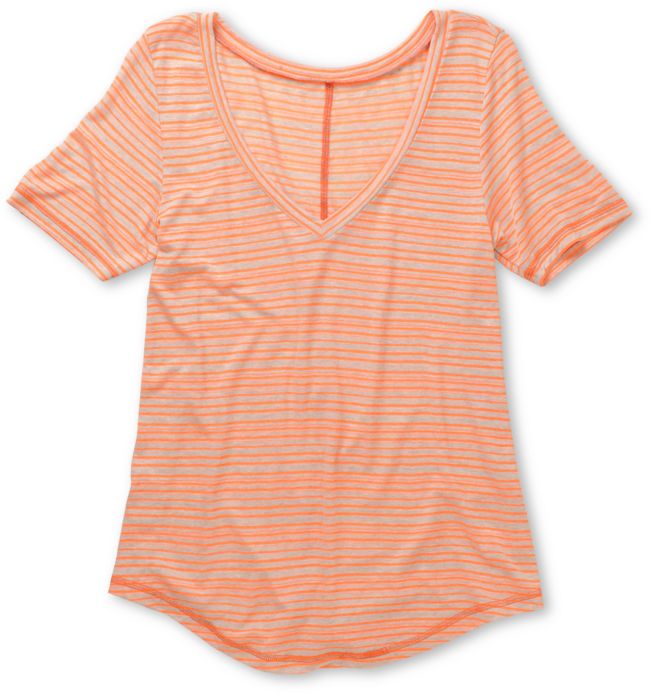 A Fine Mess Window Neon Orange Stripe V-Neck Tee Shirt