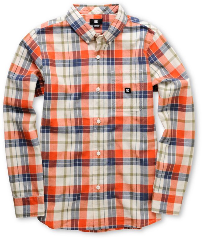 DC Boys Wedge Orange Plaid Button Up Shirt