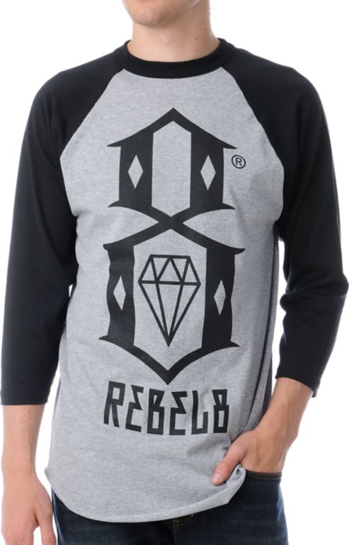 REBEL8 Logo Grey & Black Baseball Tee Shirt