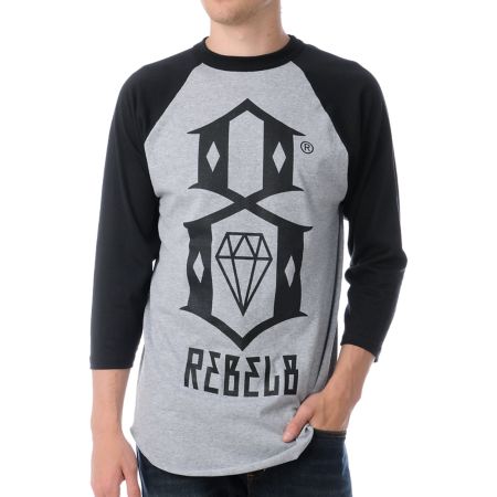 REBEL8 Logo Grey & Black Baseball Tee Shirt