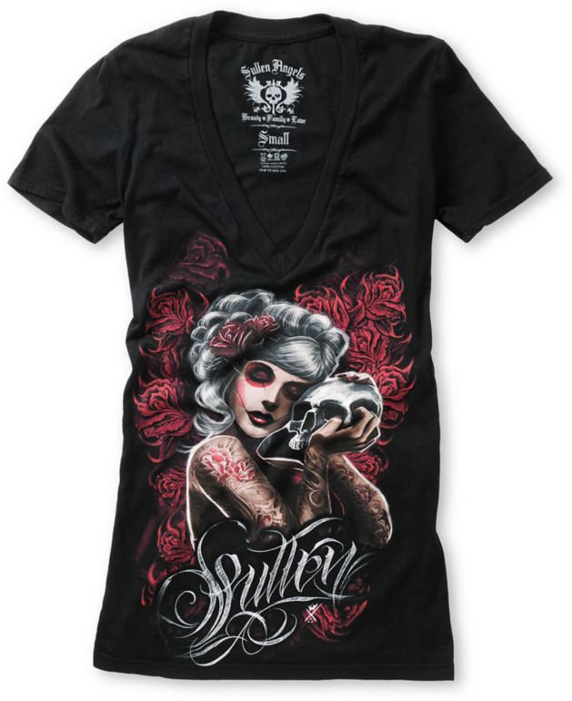 Sullen Girls Mourning Glory Black V-Neck Tee Shirt