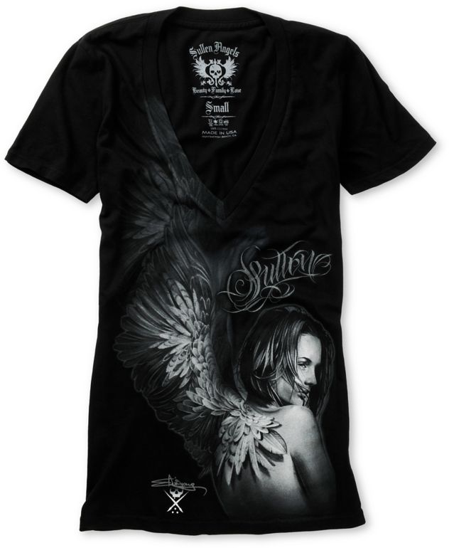 Sullen Girls Heaven Black V-Neck Tee Shirt