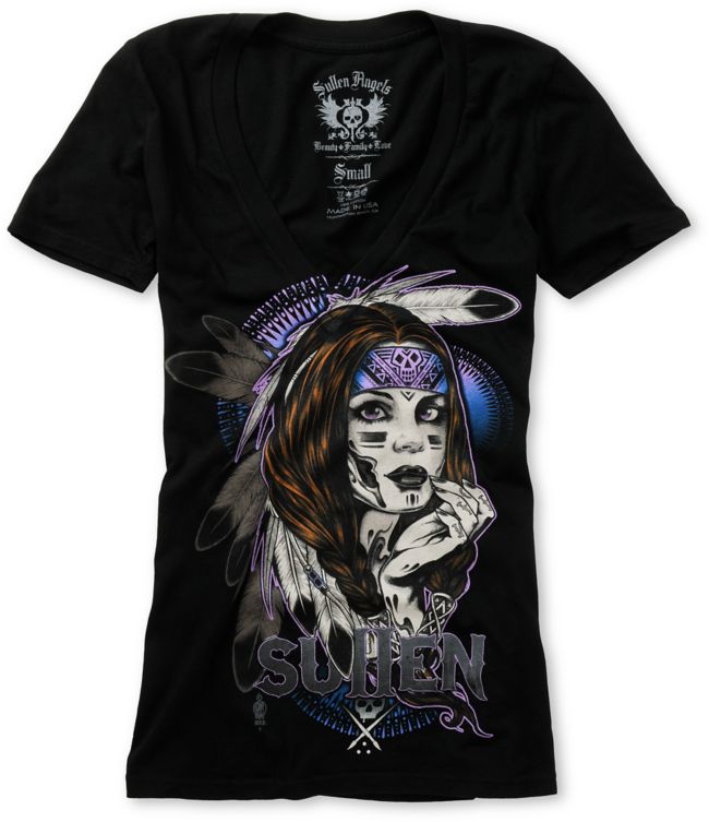 Sullen Girls Native Black V-Neck Tee Shirt