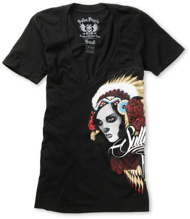 Sullen Girls Head Hunter Black V-Neck Tee Shirt