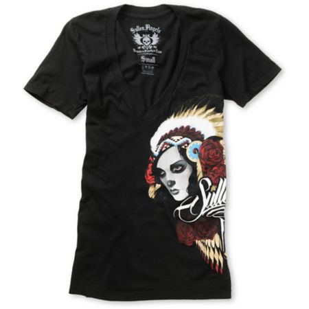 Sullen Girls Head Hunter Black V-Neck Tee Shirt