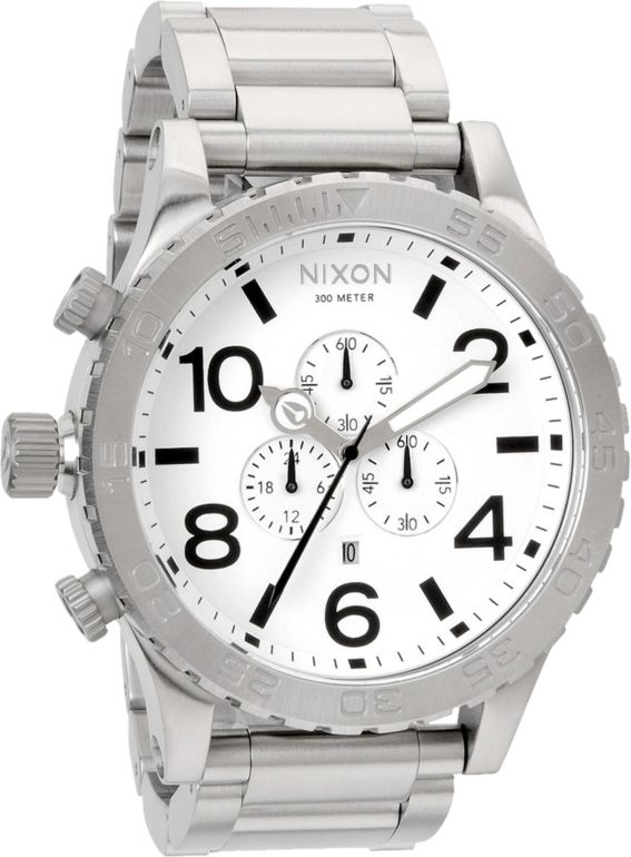 Nixon 51-30 Brushed Chrome & White Chronograph Watch