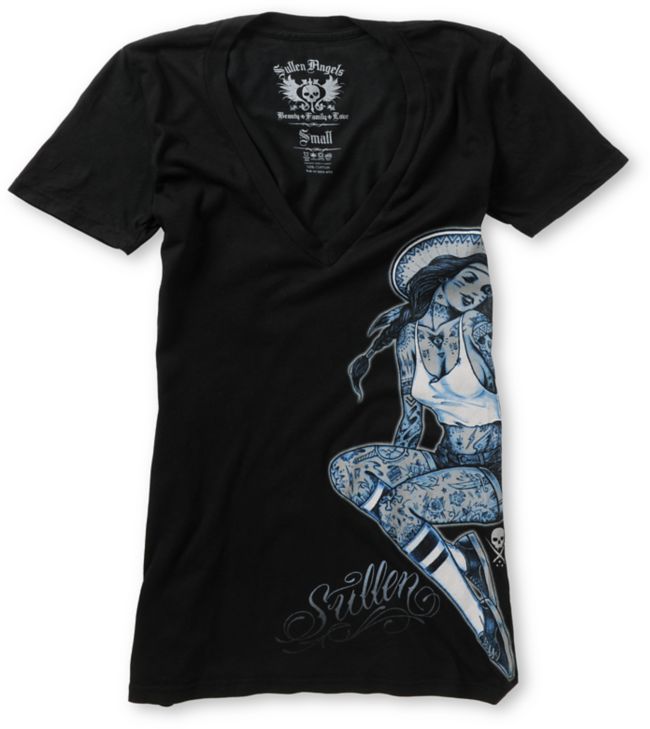 Sullen Girls Ball Point Black V-Neck Tee Shirt
