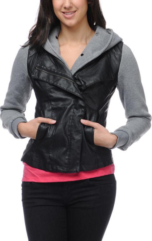 Lira Rider Faux Leather Girls Hooded Vest Jacket