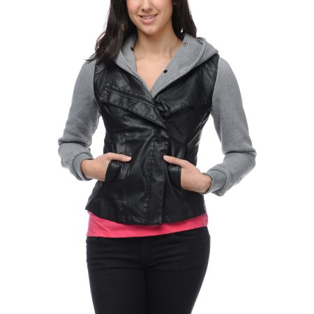 Lira Rider Faux Leather Girls Hooded Vest Jacket
