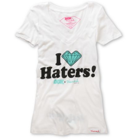 DGK x Diamond I Love Haters White V-Neck Girls Tee Shirt