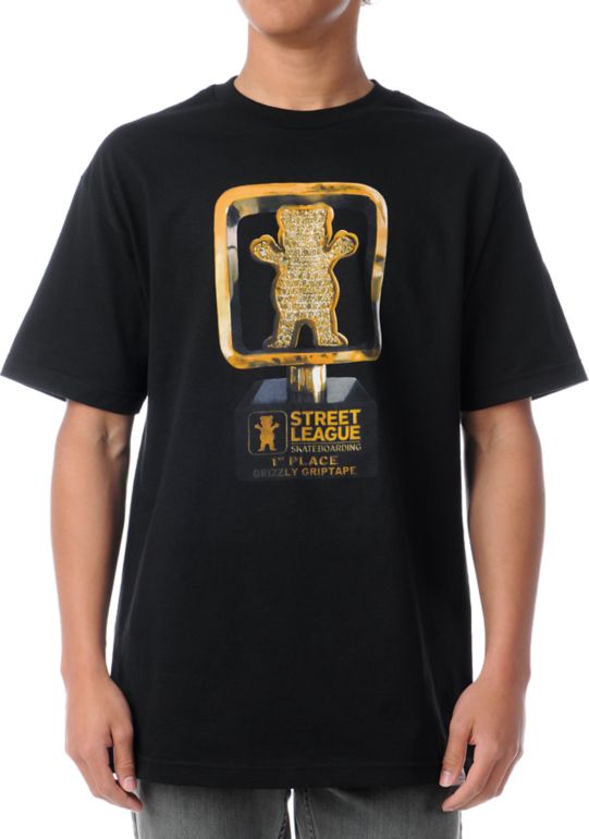 Street League x Grizzly x Diamond Supply Trophy Black Tee Shirt