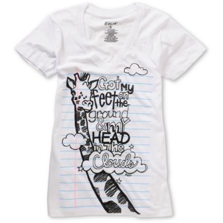 Ralik Girls Notebook Head In The Clouds White V-neck Tee Shirt