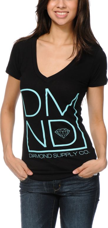 Diamond Supply Girls DMND Black V-Neck Tee Shirt