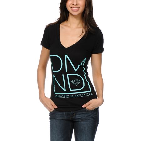Diamond Supply Girls DMND Black V-Neck Tee Shirt