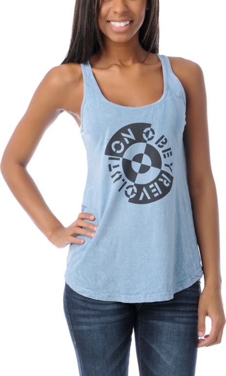 Obey Girls Revolution Crinkle Blue Tank Top