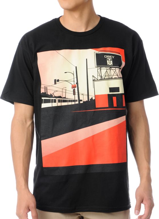 Obey San Diego Billboard Black Tee Shirt