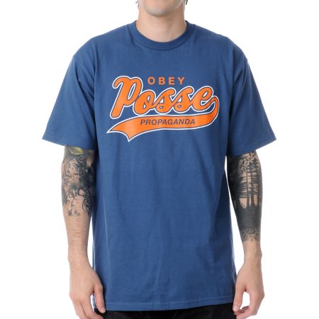 Obey Posse Script 2 Marine Blue Tee Shirt