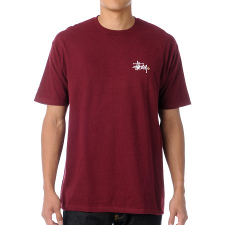 Stussy Basic Logo Dark Red Tee Shirt