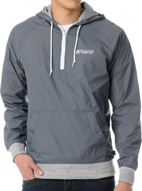 Plan B World Class Grey Pullover Windbreaker Jacket