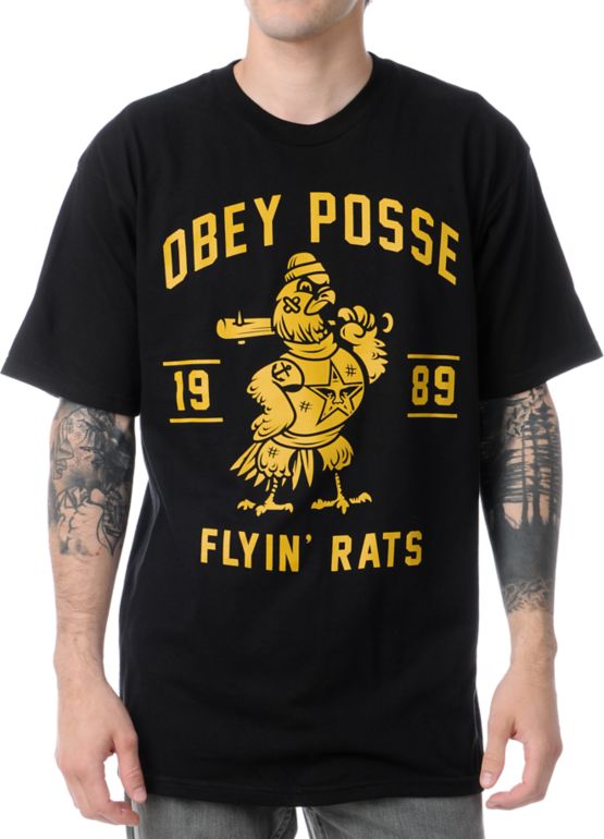Obey Flyin Rats Black Tee Shirt