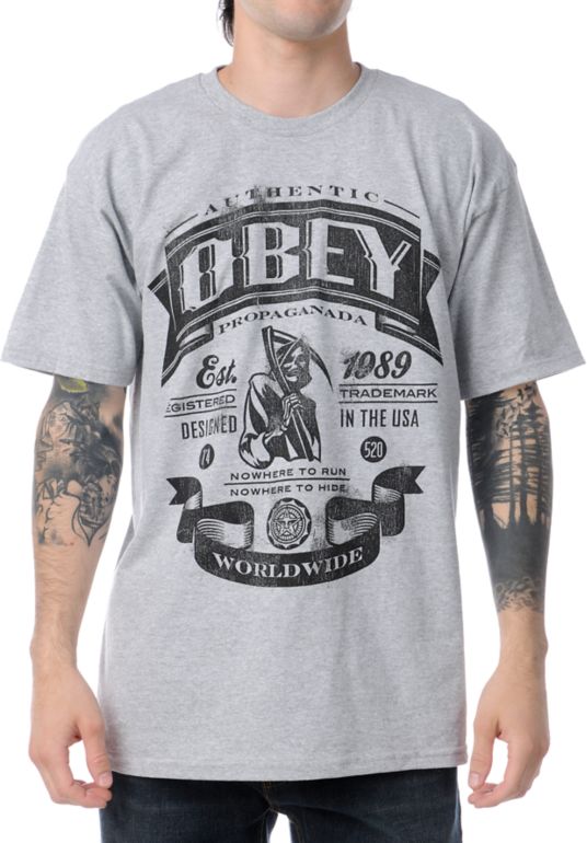 Obey Authentic Reaper Grey Tee Shirt