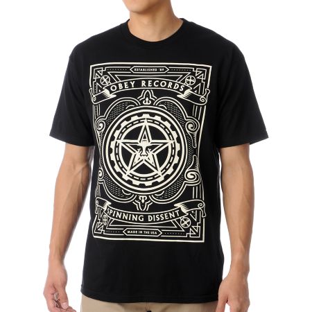 Obey Spinning Dissent Black Tee Shirt