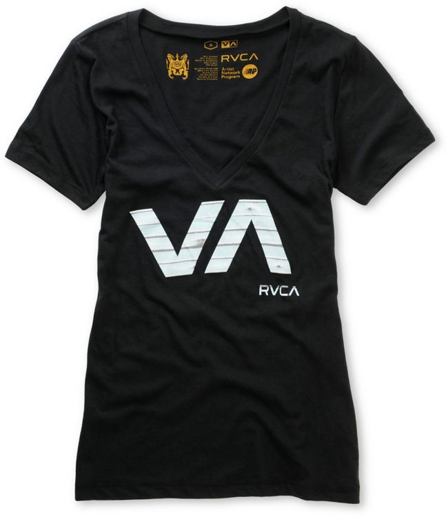 RVCA Girls Slicer Black V-neck Tee Shirt