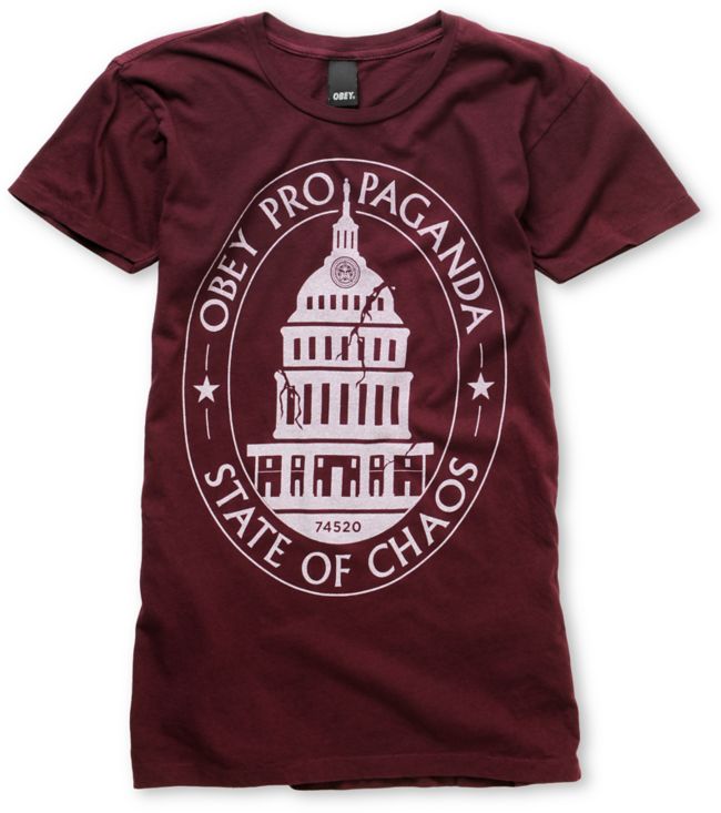 Obey Girls Abuse Burgundy Red Crew Tee Shirt